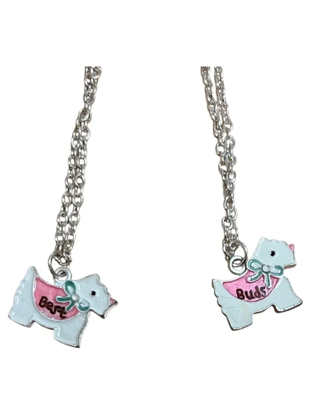 Y2K Best Buds Silver Tone Children's Matching Dog Friendship Pendant Necklaces